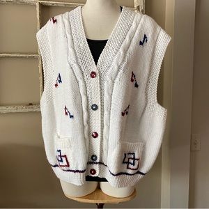 🎵 Vintage hand knit vest with musical notes and dancers!
